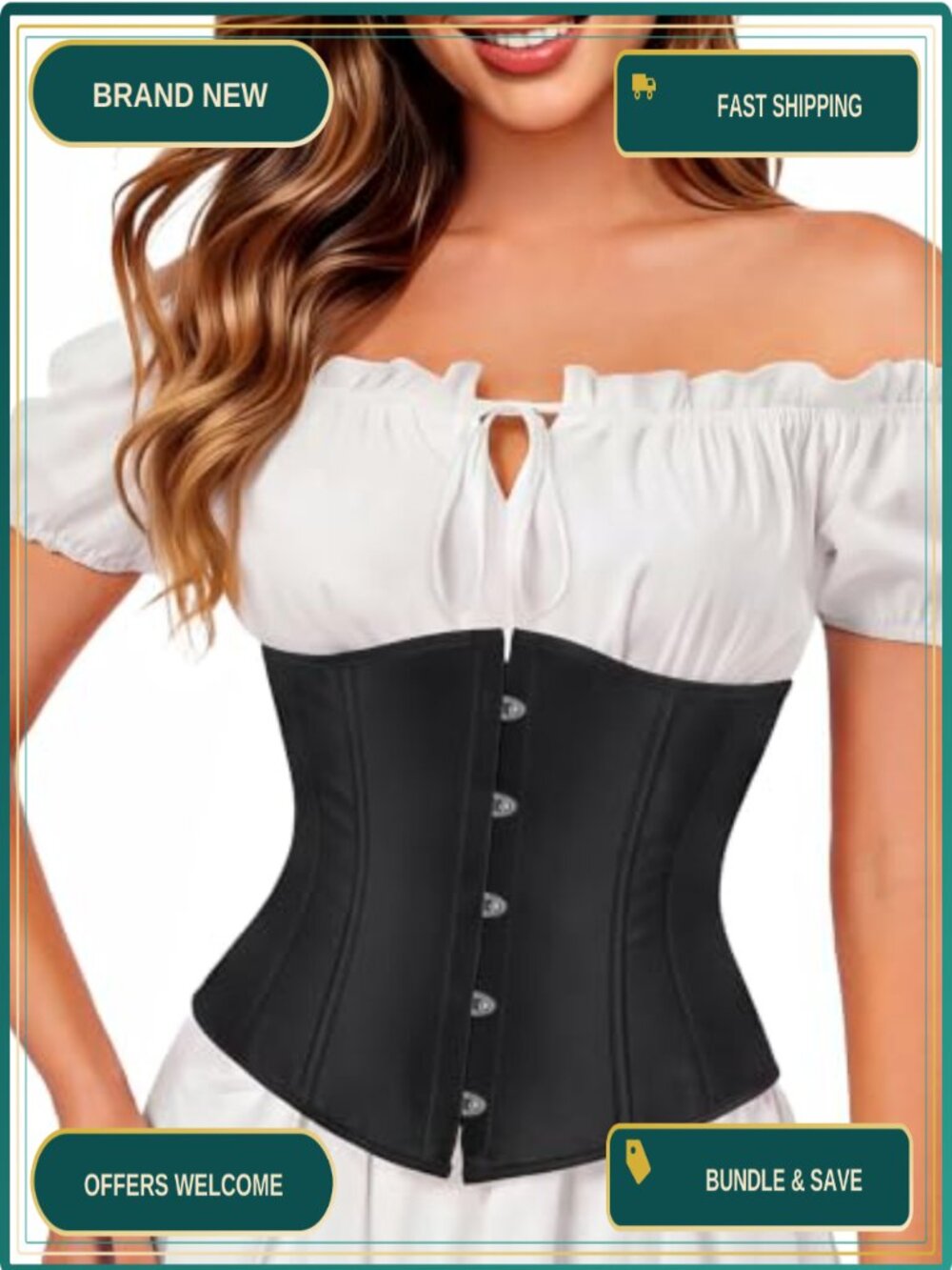 Women's Underbust Corset Top Lace Up Back Renaissance Pirate Costume Bustier